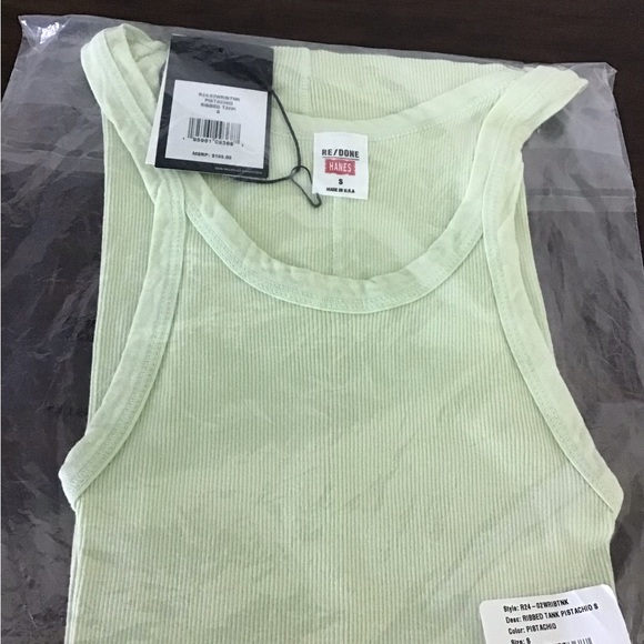 Re/Done pistachio color Ribbed Tank Top NWT in packaging retail $105 size small - Picture 1 of 3